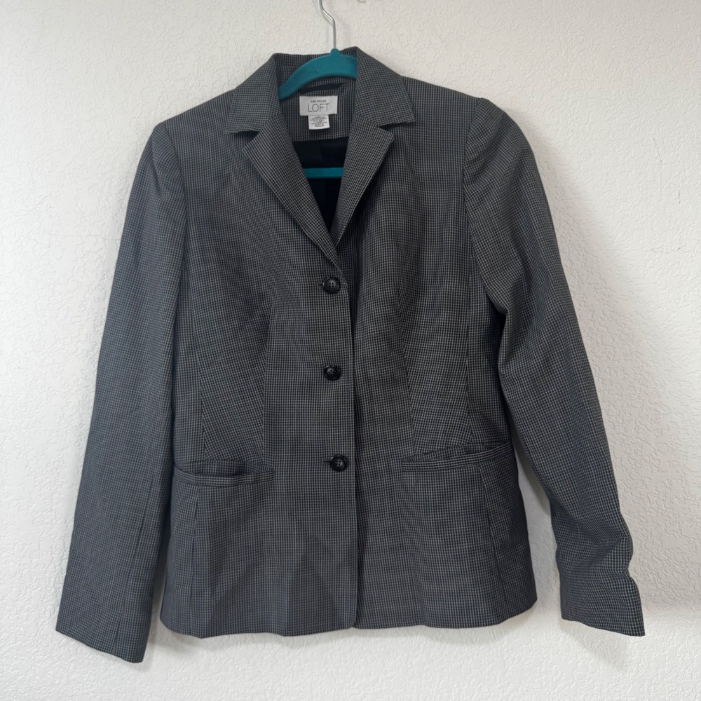 Ann Taylor LOFT Women's Black White Checkered Blazer‎ Jacket Size 0